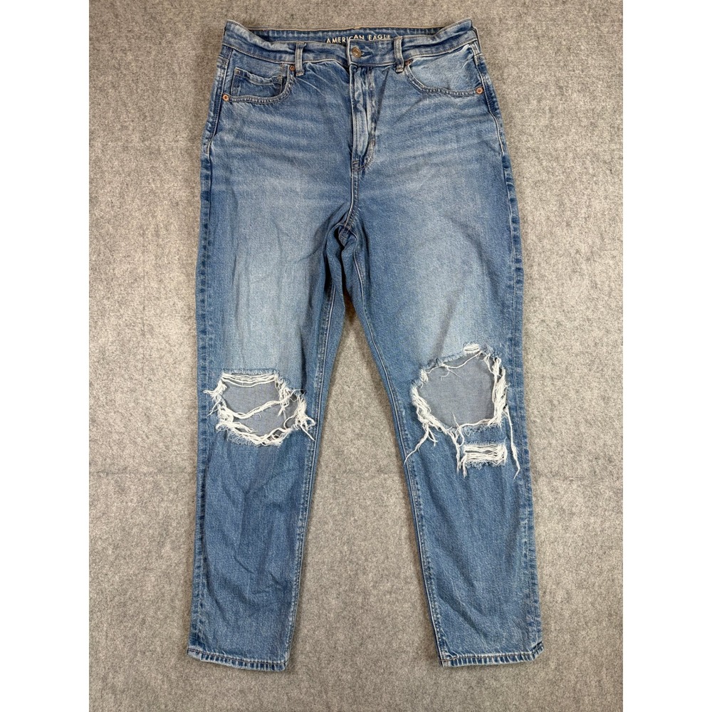 American Eagle Womens Strigid Mom Jeans 12 Regular Blue Distressed Denim